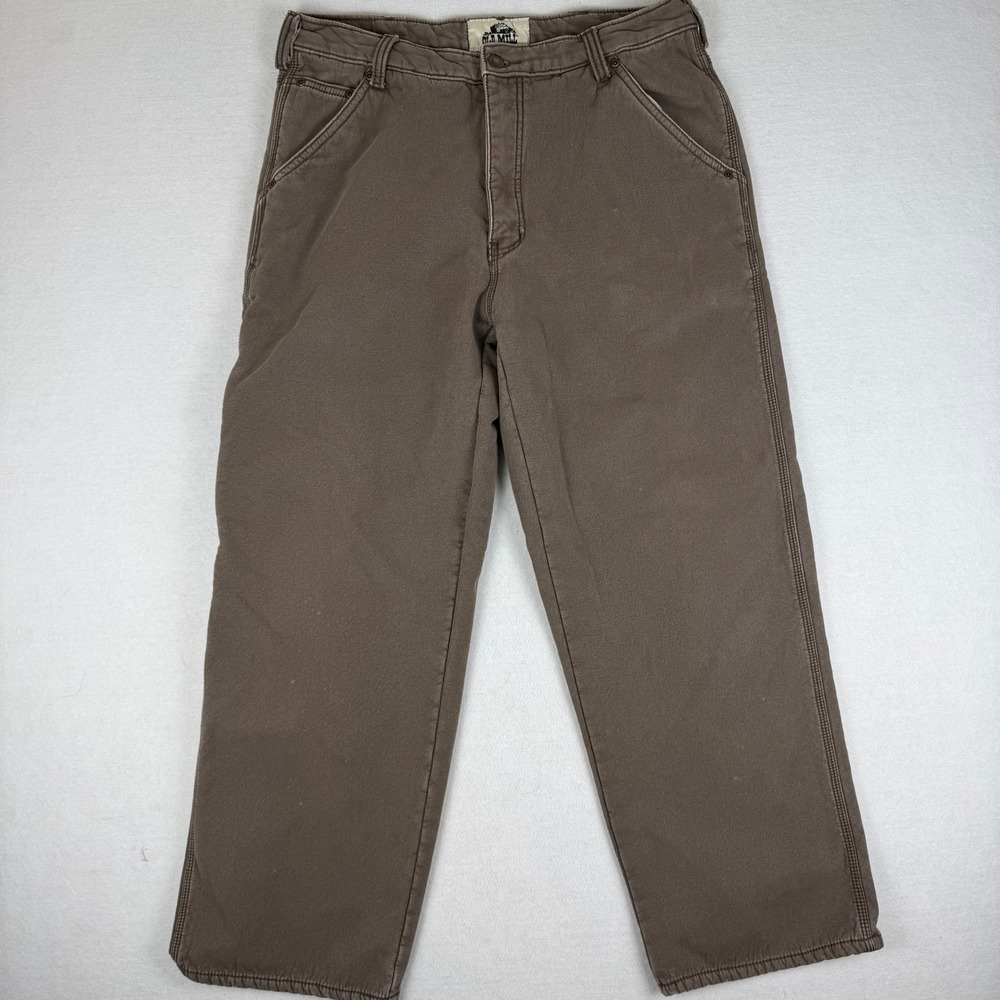 Old Mill Mens Fleece Lined Carpenter Pants Brown Cotton Canvas 36x30 Workwear
